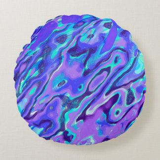 Purple Neon Marble Texture Abstract Liquid Paint Round Cushion