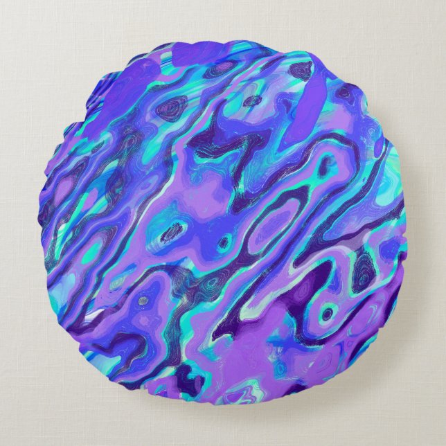 Purple Neon Marble Texture Abstract Liquid Paint Round Cushion (Front)