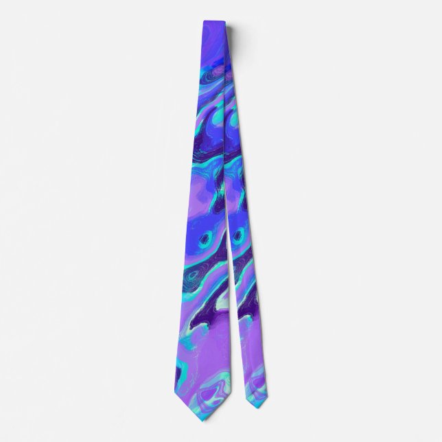 Purple Neon Marble Texture Abstract Liquid Paint Tie (Front)
