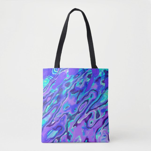 Purple Neon Marble Texture Abstract Liquid Paint Tote Bag (Front)
