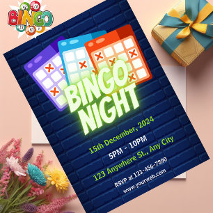 Purple Neon Minimalist Bingo Night Invitation