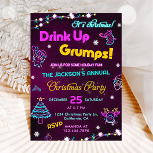 Purple Neon Modern Holiday Christmas Party Invitation