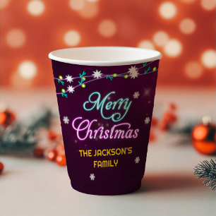 Purple Neon Modern Holiday Christmas Party Paper Cups