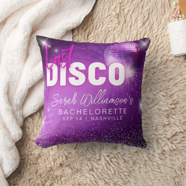 Purple Neon Pink Last Disco Bachelorette Party Cushion (Blanket)