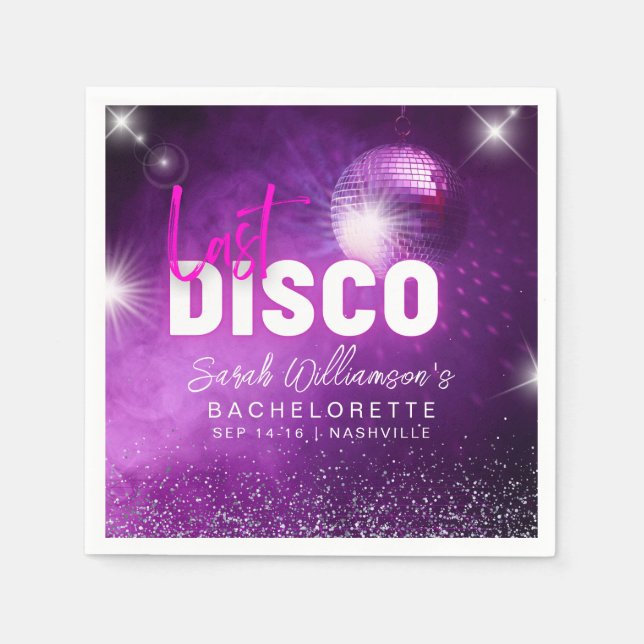 Purple Neon Pink Last Disco Bachelorette Party Napkin (Front)