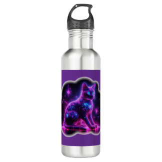 Purple Neon Siamese Cat With Blue Eyes & Starburst 710 Ml Water Bottle
