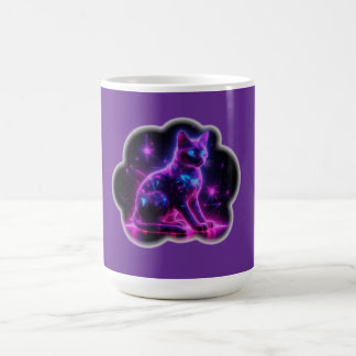Purple Neon Siamese Cat With Blue Eyes & Starburst Coffee Mug