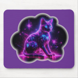 Purple Neon Siamese Cat With Blue Eyes & Starburst Mouse Mat