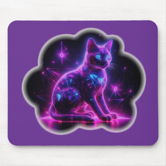 Purple Neon Siamese Cat With Blue Eyes & Starburst Mouse Mat (Front)