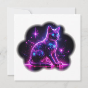 Purple Neon Siamese Cat With Blue Eyes & Starburst Save The Date