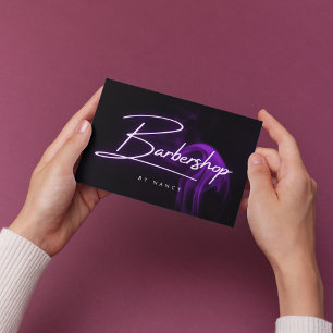 Purple Neon Smoke Barbershop Handwritten Script Business Card