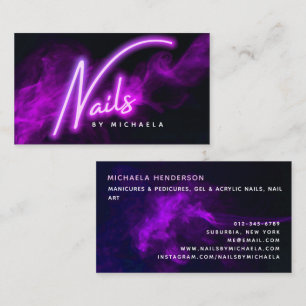 Purple Neon & Smoke Nail Salon/Technician Business Card