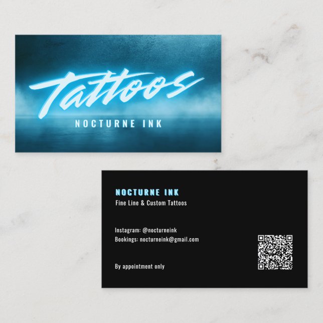 Purple Neon & Smoke Tattoo Artist QR Code Business Card (Front/Back)