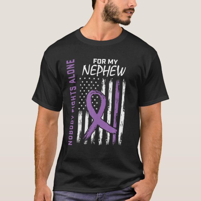 Purple Nephew Epilepsy Awareness American Flag Fam T-Shirt (Front)