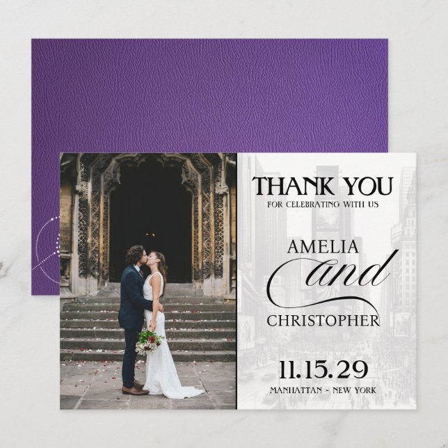 Purple New York City Passport Thank You Card (Front/Back)