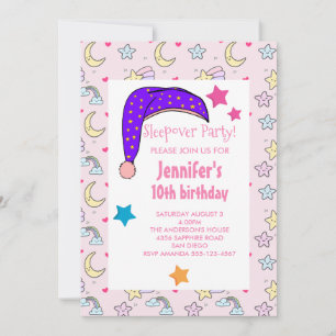 Purple Night Cap Sleepover Birthday Party Invitation
