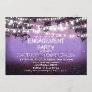 purple night & garden lights engagement party invitation