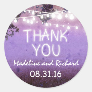purple night lights thank you wedding stickers