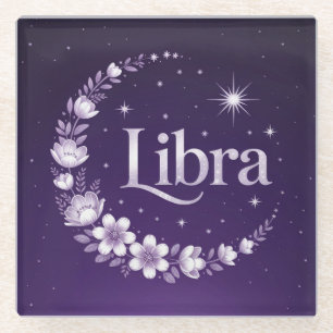 Purple Night Sky Libra Square Coaster