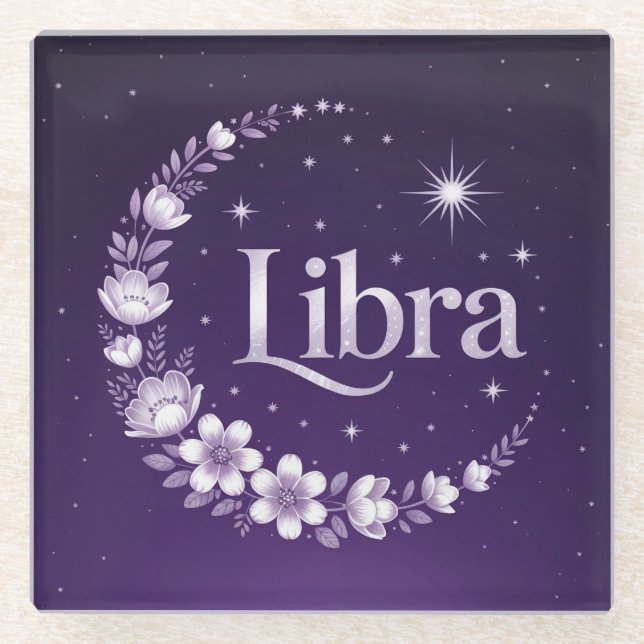 Purple Night Sky Libra Square Coaster (Front)
