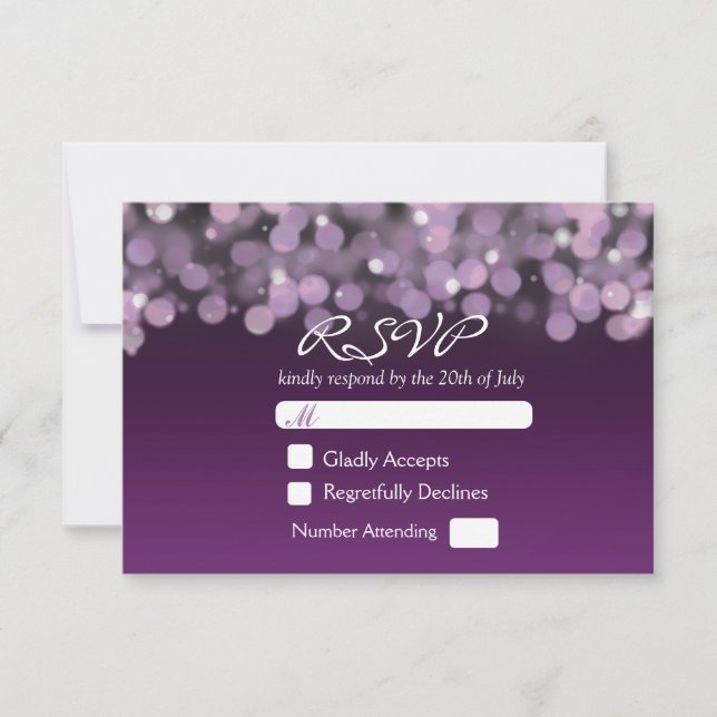 Purple Night Sky Lights Bridal Wedding RSVP Card (Front)