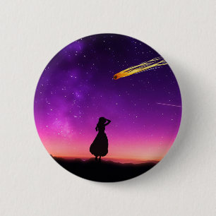 Purple Night Sky With Comet Crashing Towards Earth 6 Cm Round Badge