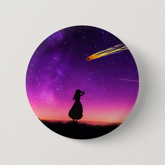 Purple Night Sky With Comet Crashing Towards Earth 6 Cm Round Badge (Front)