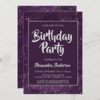 Purple Night Sky with Gold Foil Stars Birthday