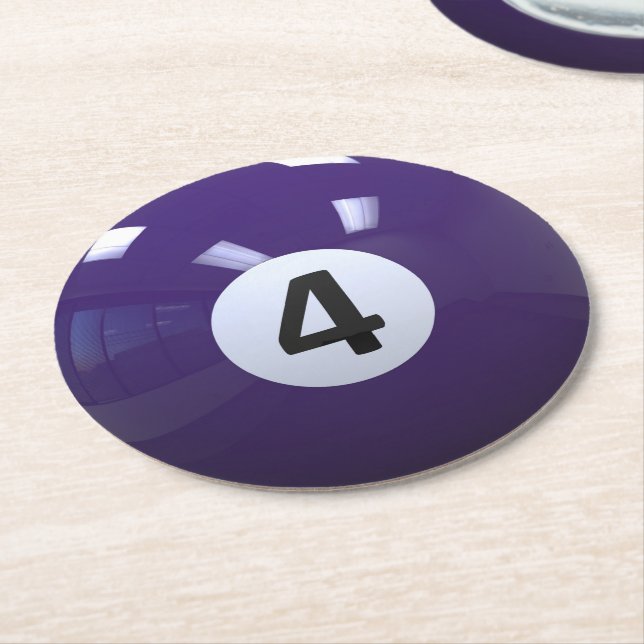 Purple No. 4 Billiard Pool Ball Round Paper Coaster (Angled)