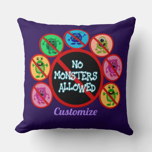 Purple No Monsters Allowed  Kids Cushion (Front)