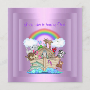 PURPLE NOAHS ARK PARTY INVITATION