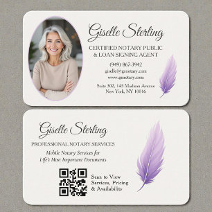 Purple Notary QR Code Photo Business Card