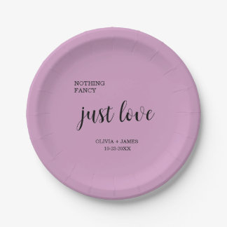 Purple Nothing Fancy Just Love Wedding Paper Plate
