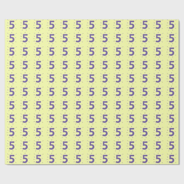 Purple Number Age Five 5 Yellow Wrapping Paper (Flat)