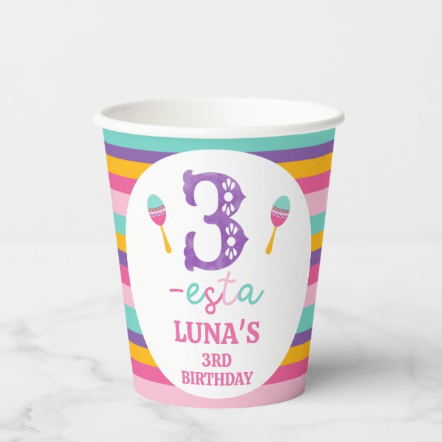 Purple Number Three-esta 3rd Birthday  Paper Cups (Front)