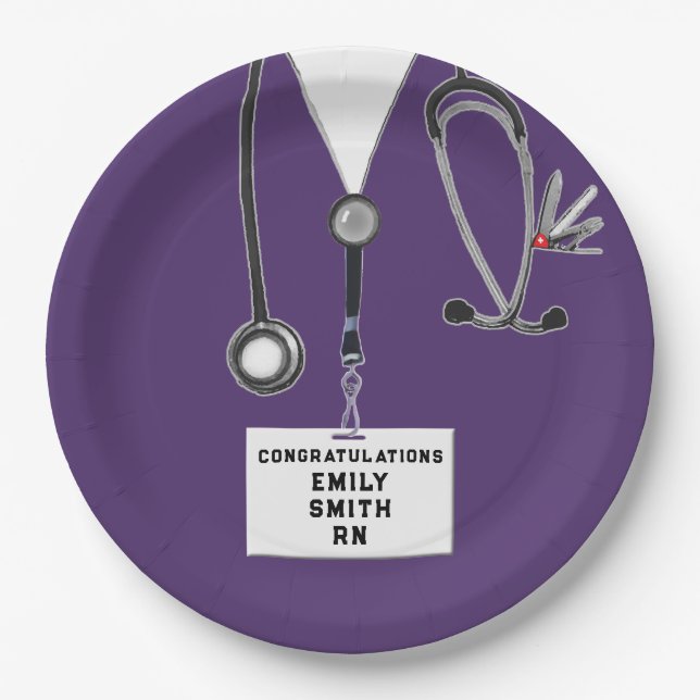 Purple Nurse Graduation Party Paper Plate (Front)
