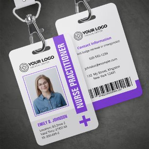 Purple Nurse Practitioner NP Photo & Barcode ID Badge