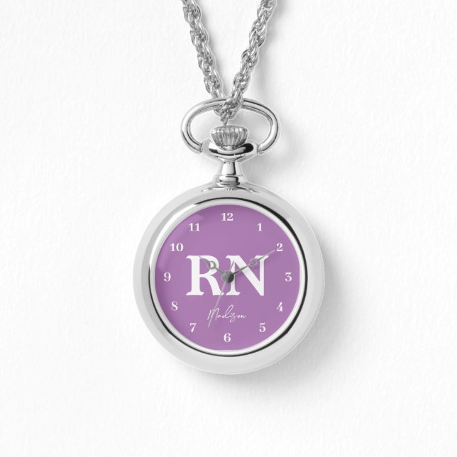 Purple Nurse RN Personalised Silver Watch (Front)