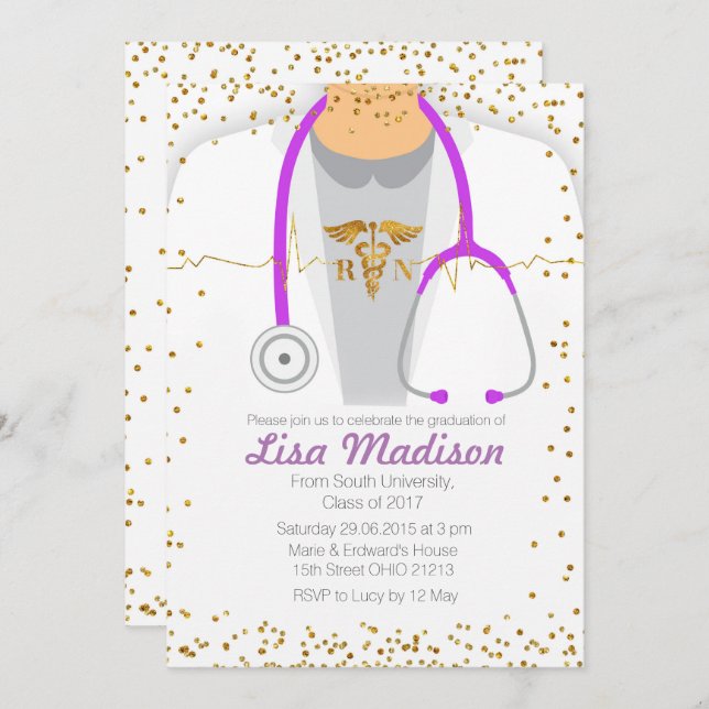Purple Nursing Graduation Party Invitation (Front/Back)