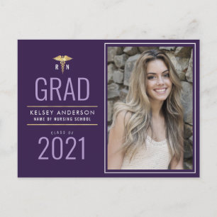 purple nursing school graduation announcement postcard