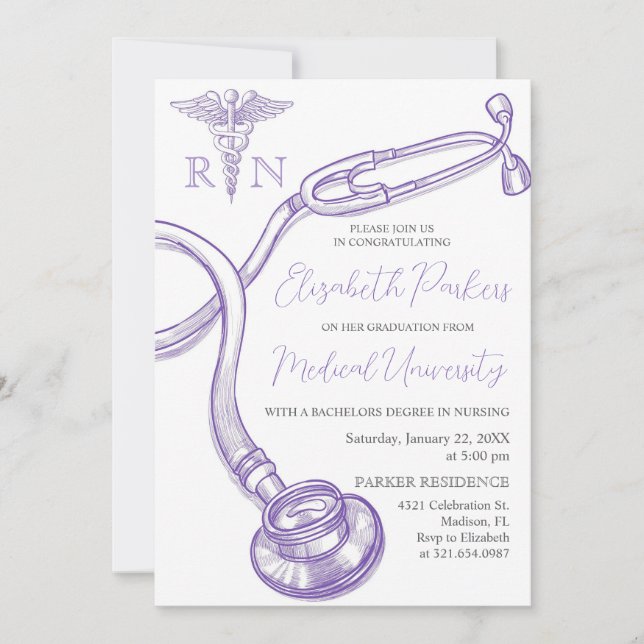 Purple Nursing School Graduation Party Invitation (Front)