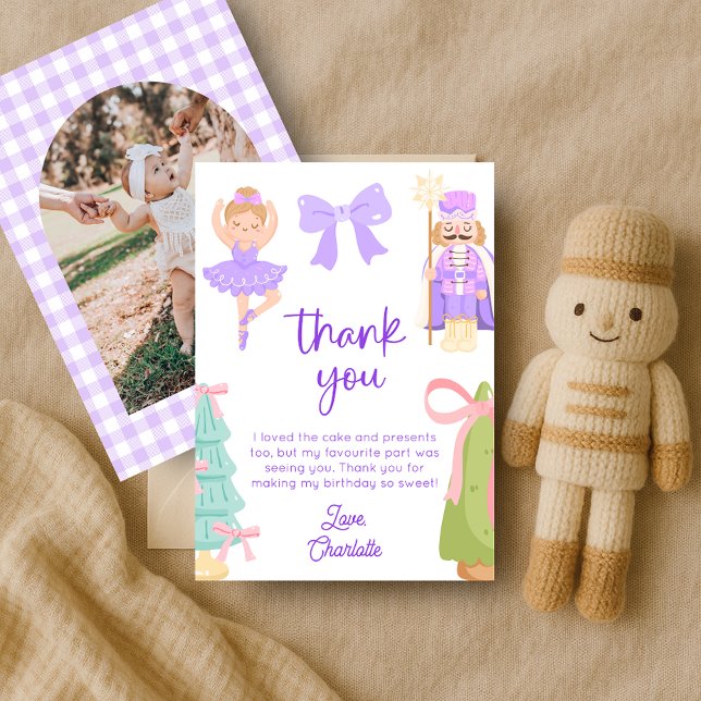 Purple Nutcracker Birthday Photo Thank You Card (Creator Uploaded)