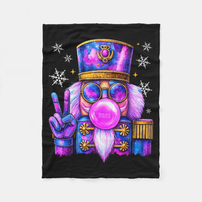 Purple Nutcracker Blowing Bubble Gum Cute Christma Fleece Blanket (Front)