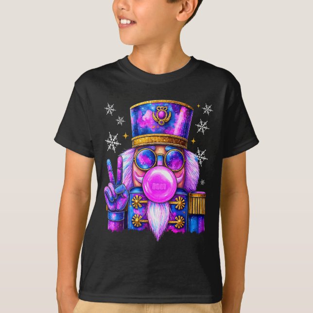 Purple Nutcracker Blowing Bubble Gum Cute Christma T-Shirt (Front)