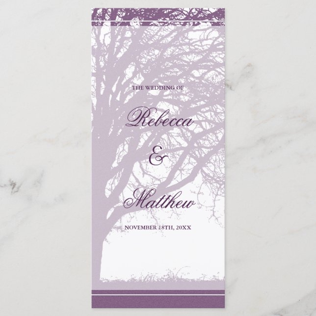 Purple Oak Tree Winter Wedding Program Programme (Front)