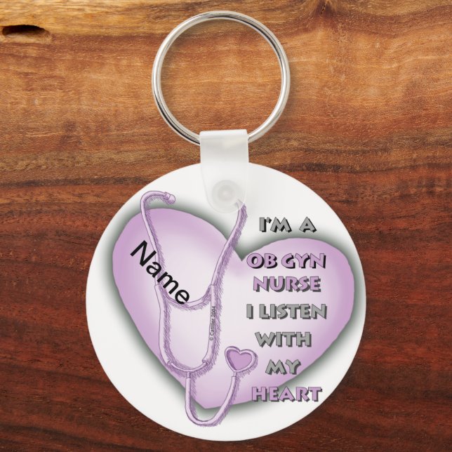 Purple OB Gyn Nurse custom name Keychain (Front)