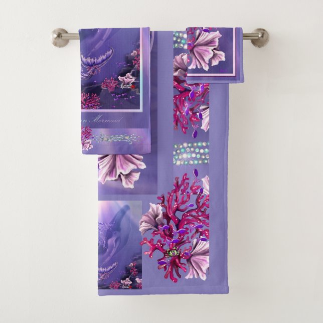 Purple Ocean Mermaid Bath Towel Set (Insitu)