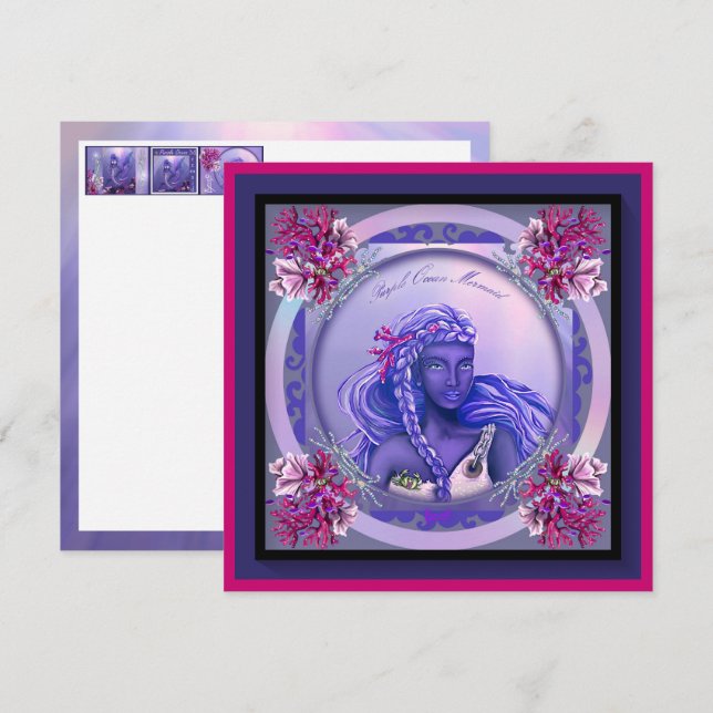 Purple Ocean Mermaid blank card (Front/Back)