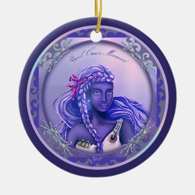 Purple ocean mermaid ceramic tree decoration (Front)