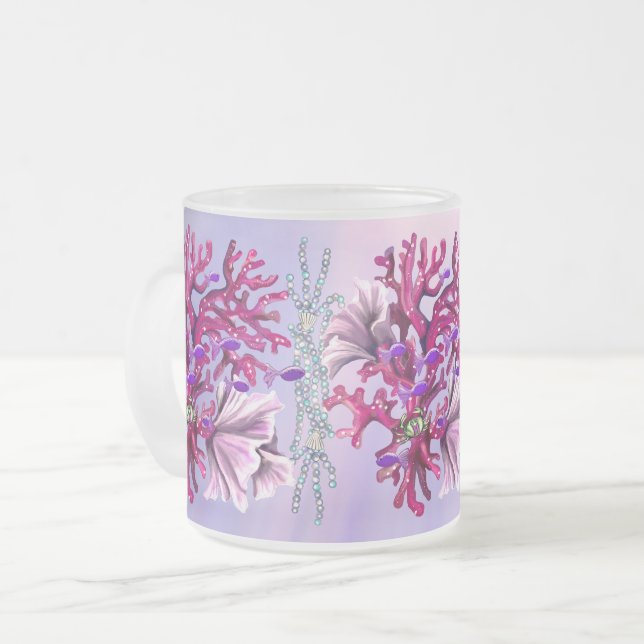 Purple ocean mermaid frosted glass coffee mug (Front Left)